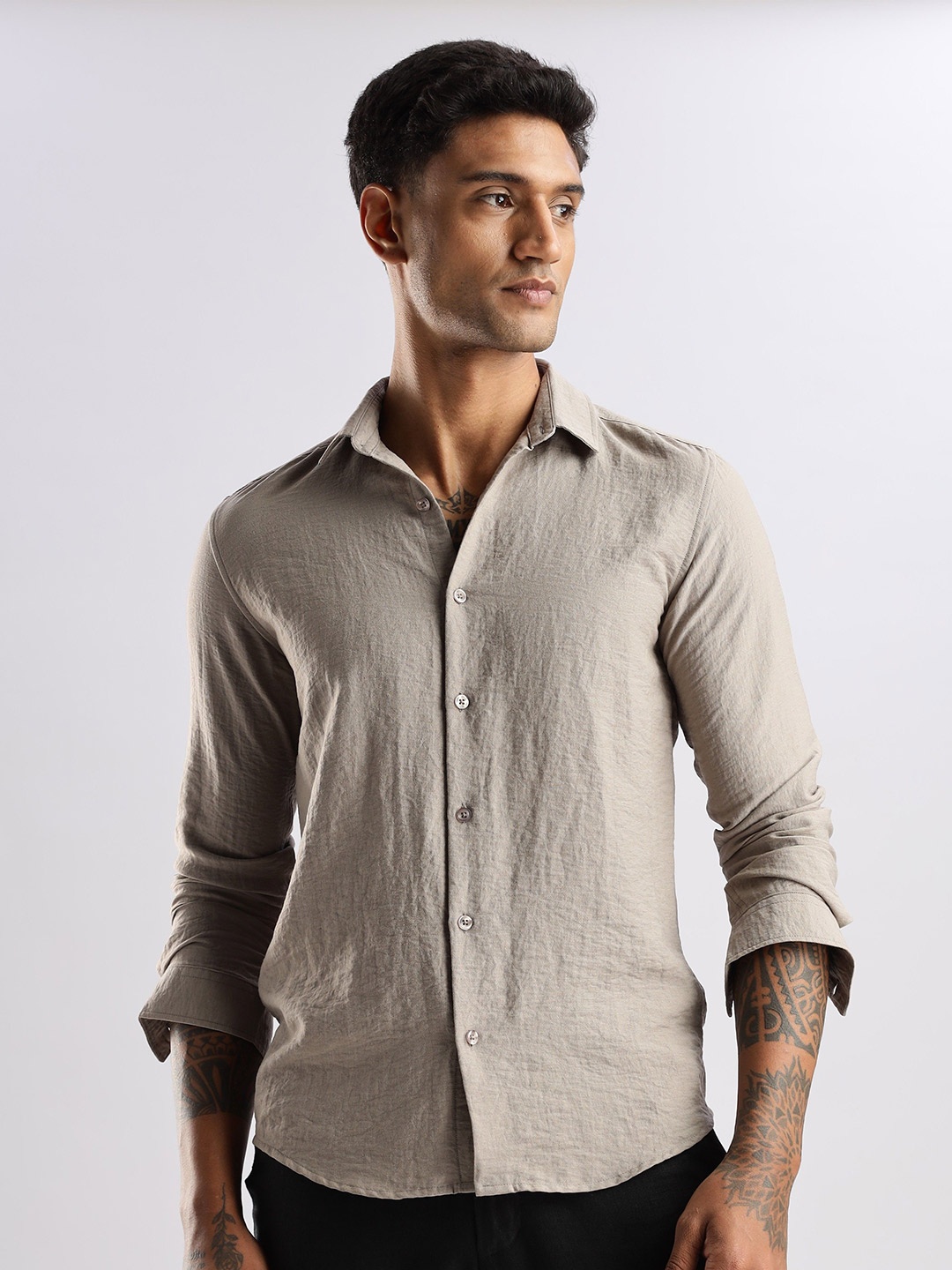 

THE BEETEL HOUSE Men Lucas Look Linen Regular Slim Fit Casual Shirt, Beige