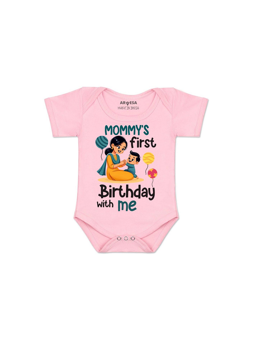 

Arvesa Kids Mommy First Birthday With Me Printed Romper, Pink