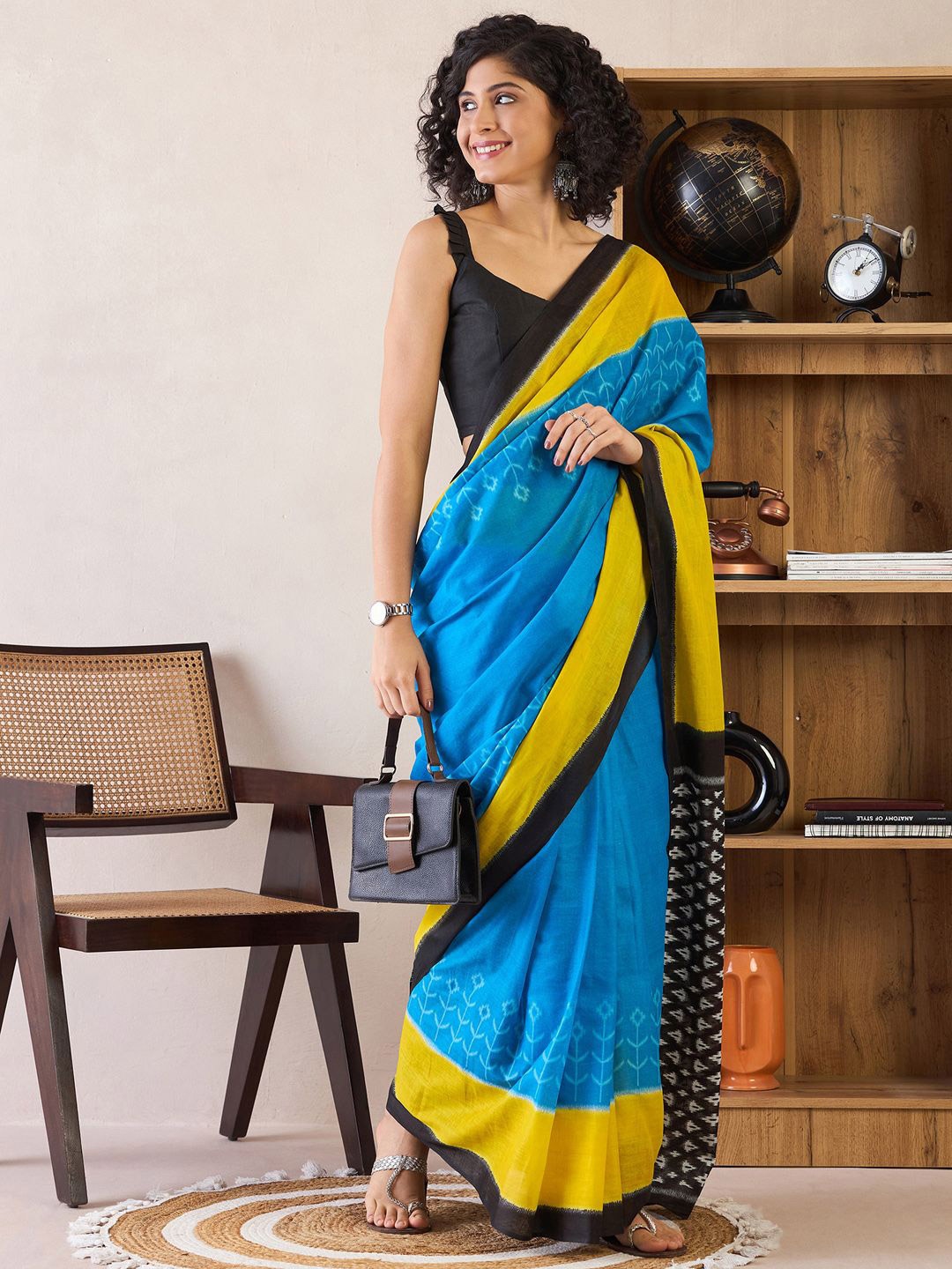 

Anouk Rustic Ethnic Motifs Ready to Wear Bagh Saree, Blue