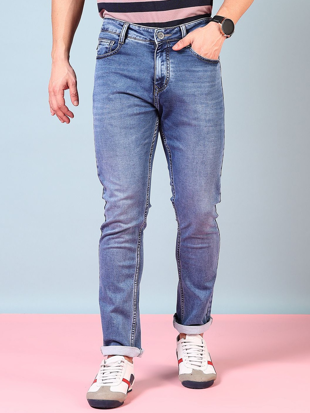 

V-Mart Men Skinny Fit Light Fade High-Rise Jeans, Blue