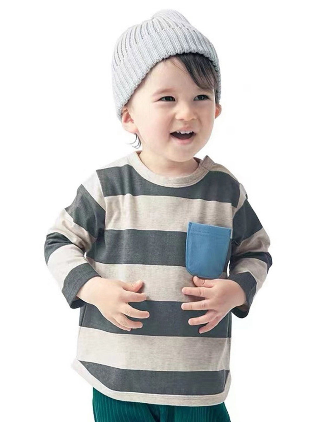 

LULU & SKY Boys Striped Round Neck Cotton Relaxed Fit T-shirt, Grey