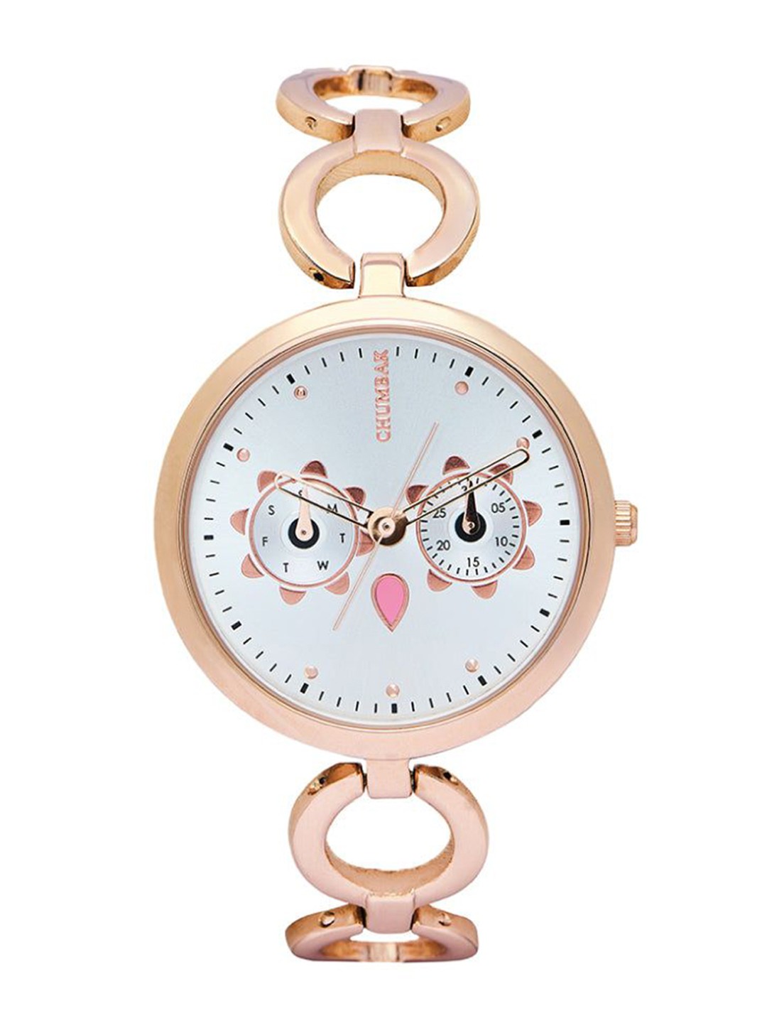 

Chumbak Women Hoot Metal Bracelet Watch Rosegold with Silver Dial 8907605138812, Rose gold