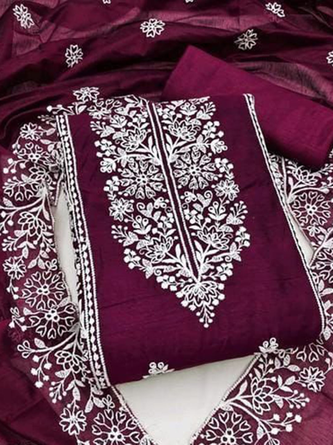 

Rangtulika Floral Embroidered Unstitched Dress Material, Purple