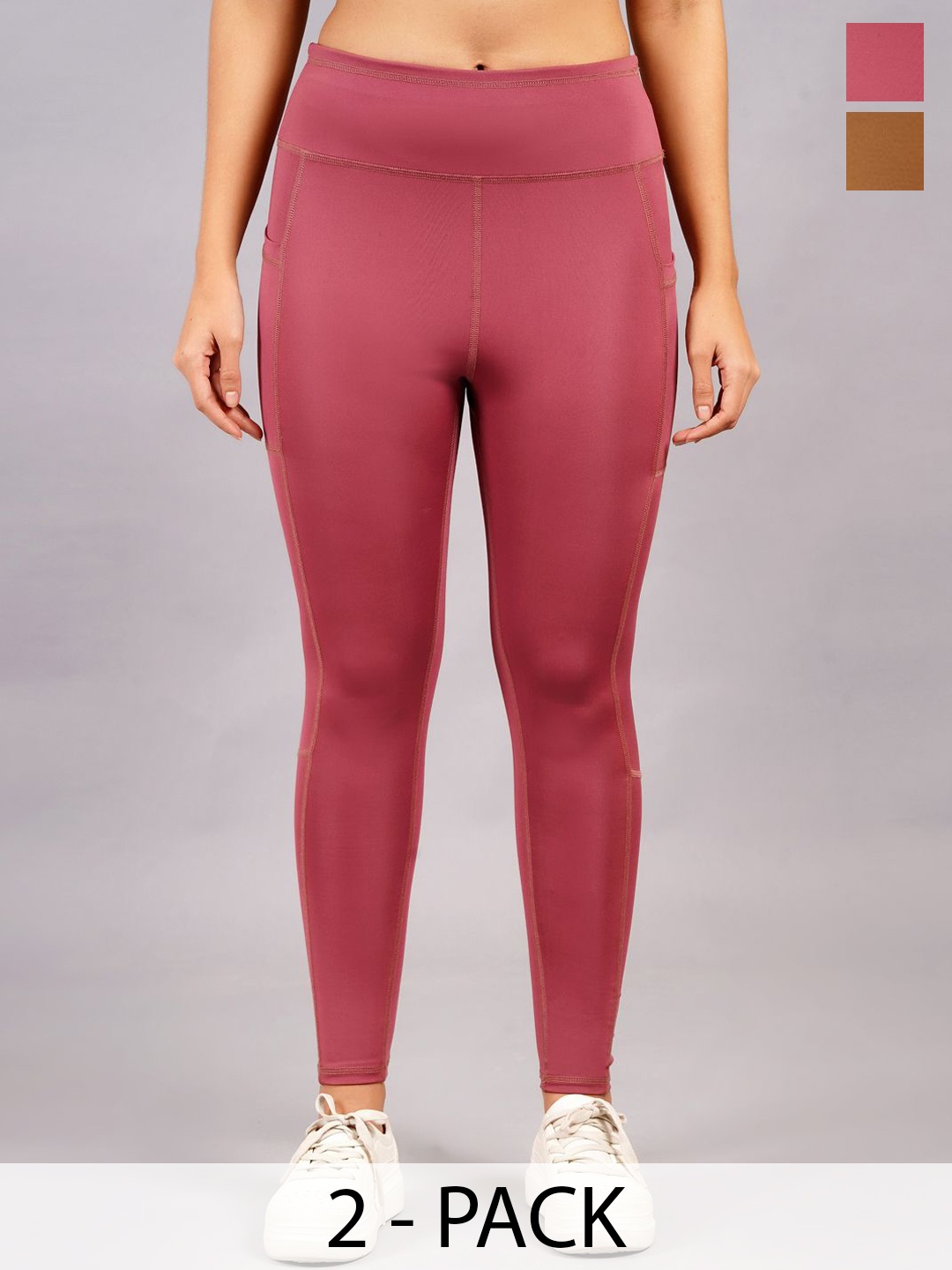 

Kyk Women Pack Of 2 High Waisted Sports Tights, Bronze