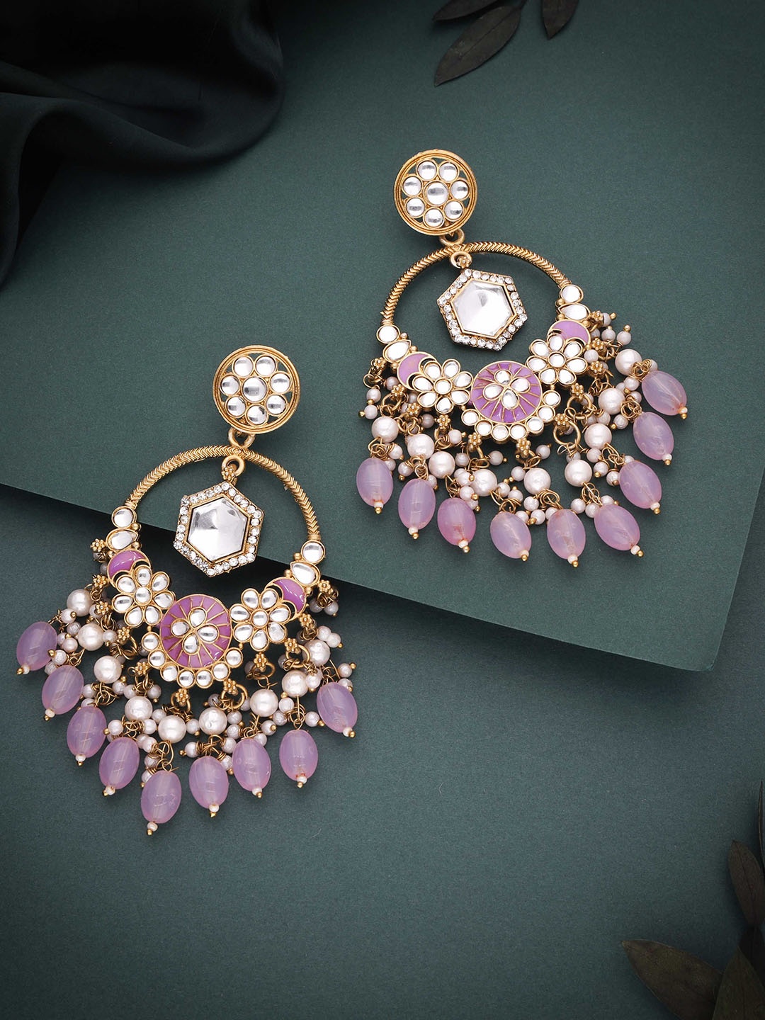 

Lyriss Gold-Plated Artificial Beaded Contemporary Shaped Jhumkas