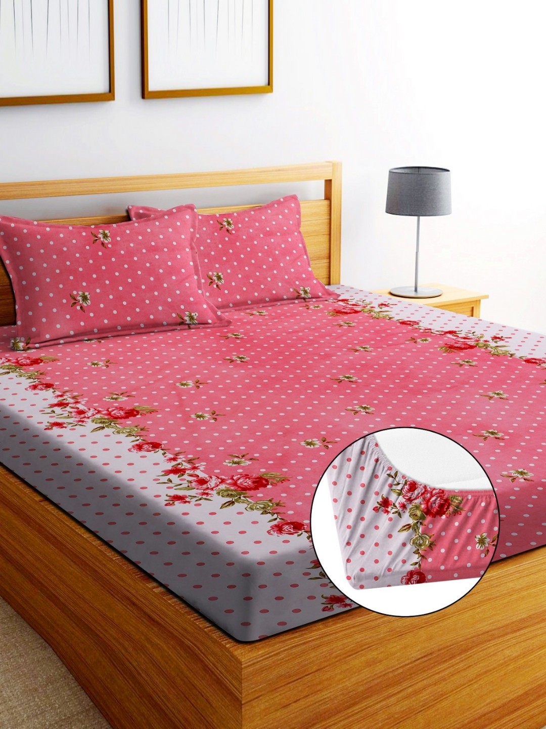 

EXFAB Pink & Grey Floral Printed 240 TC Cotton King Bedsheet Set 15.2 cm x 22.8 cm