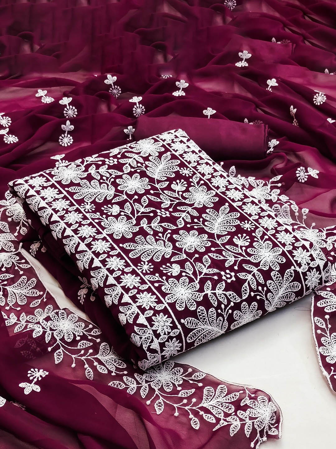 

Rangtulika Floral Embroidered Unstitched Dress Material, Purple