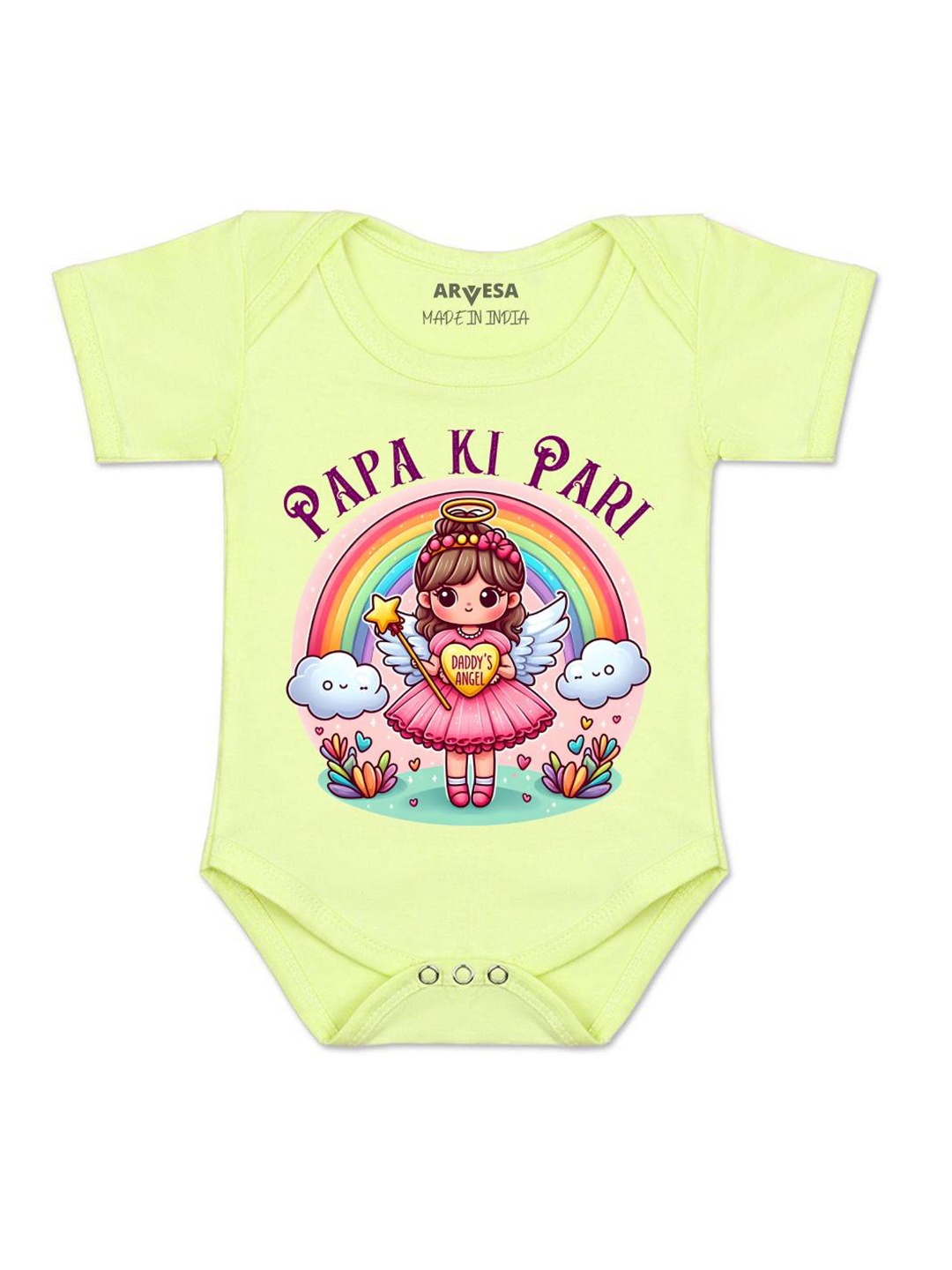 

Arvesa Kids Papa Ki Pari Printed Romper, Yellow