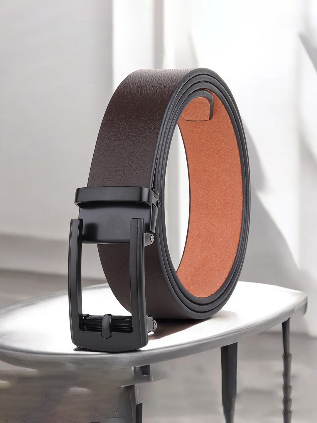 

Metronaut Men Textured Leather Formal Belt, Brown
