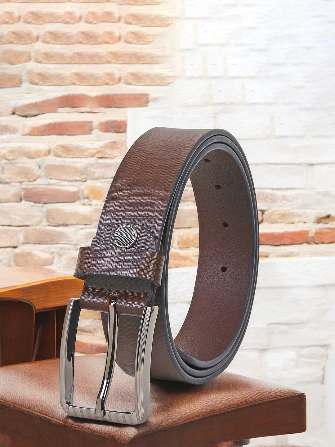 

Metronaut Men Textured Leather Formal Belt, Brown
