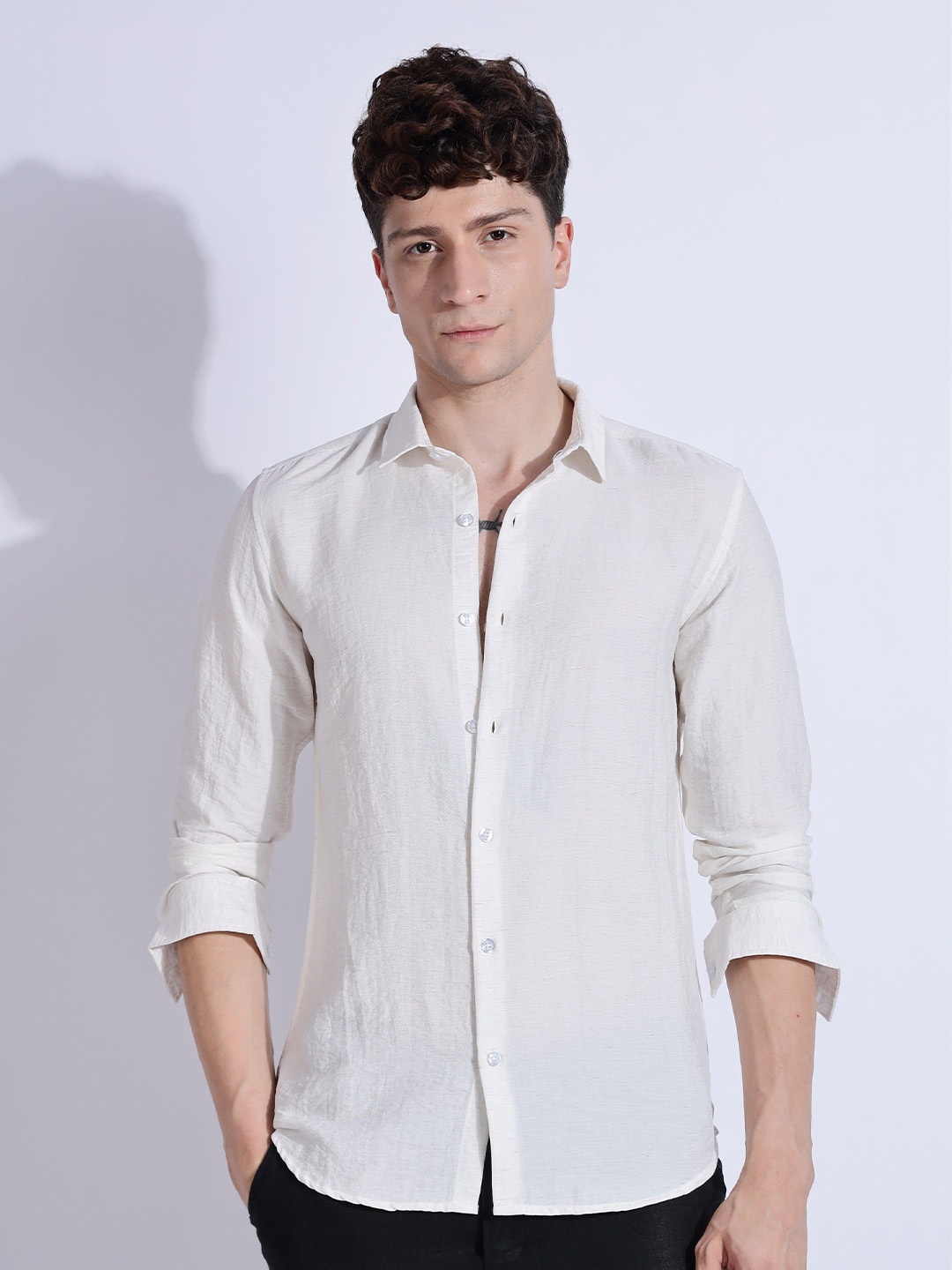 

THE BEETEL HOUSE Men Lucas Look Linen Regular Slim Fit Casual Shirt, White