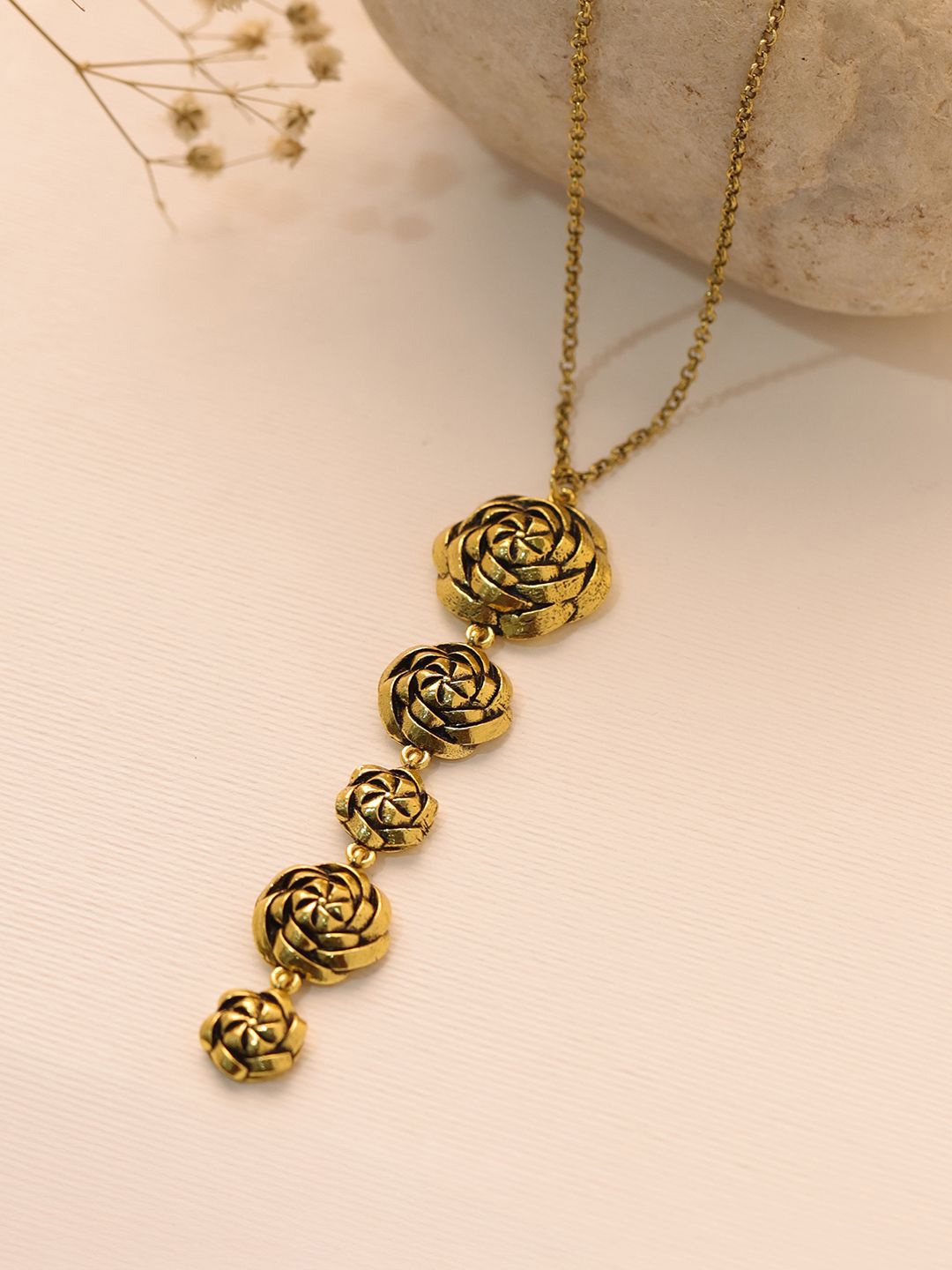 

Voylla Gold-Plated Quirky Oxidised Pendant with Chain