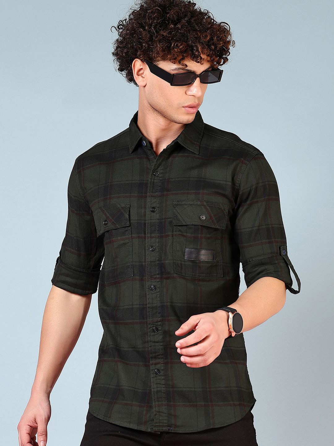 

V-Mart Men Opaque Checked Casual Shirt, Green