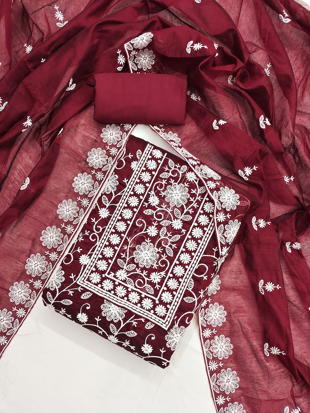 

Rangtulika Ethnics Embroidered Unstitched Dress Material, Maroon