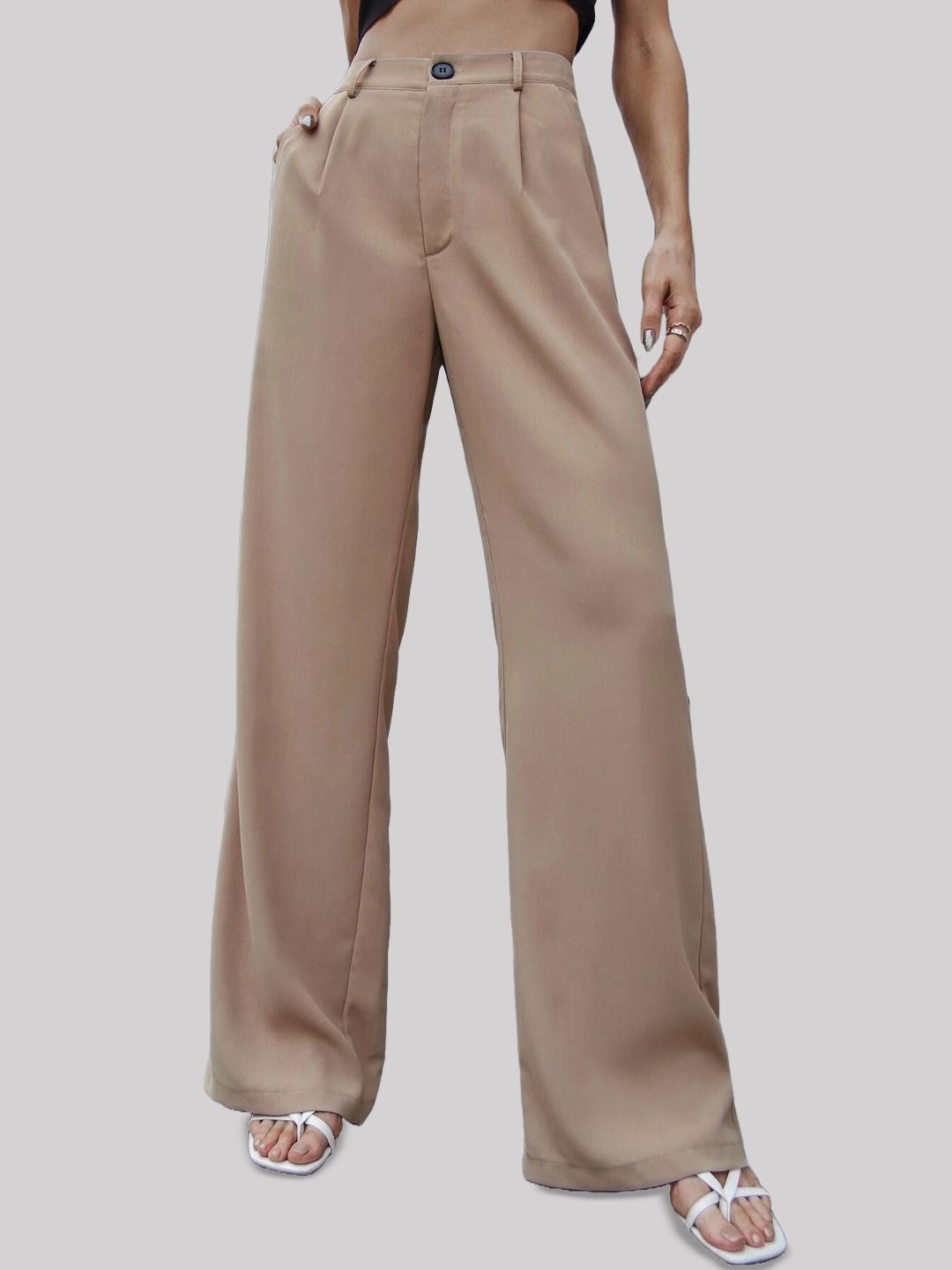 

FNOCKS Women Classic High-Rise Pleated Trousers, Beige