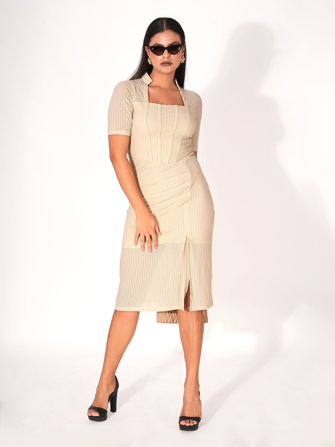 

clobug Net A-Line Dress, Cream
