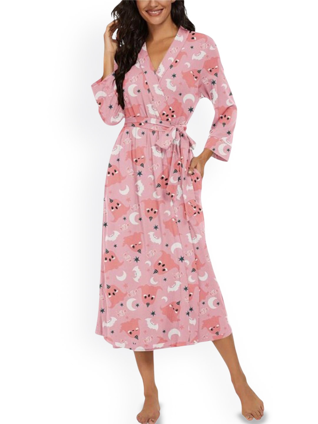 

Dreambe Printed V-Neck Bath Robe, Pink