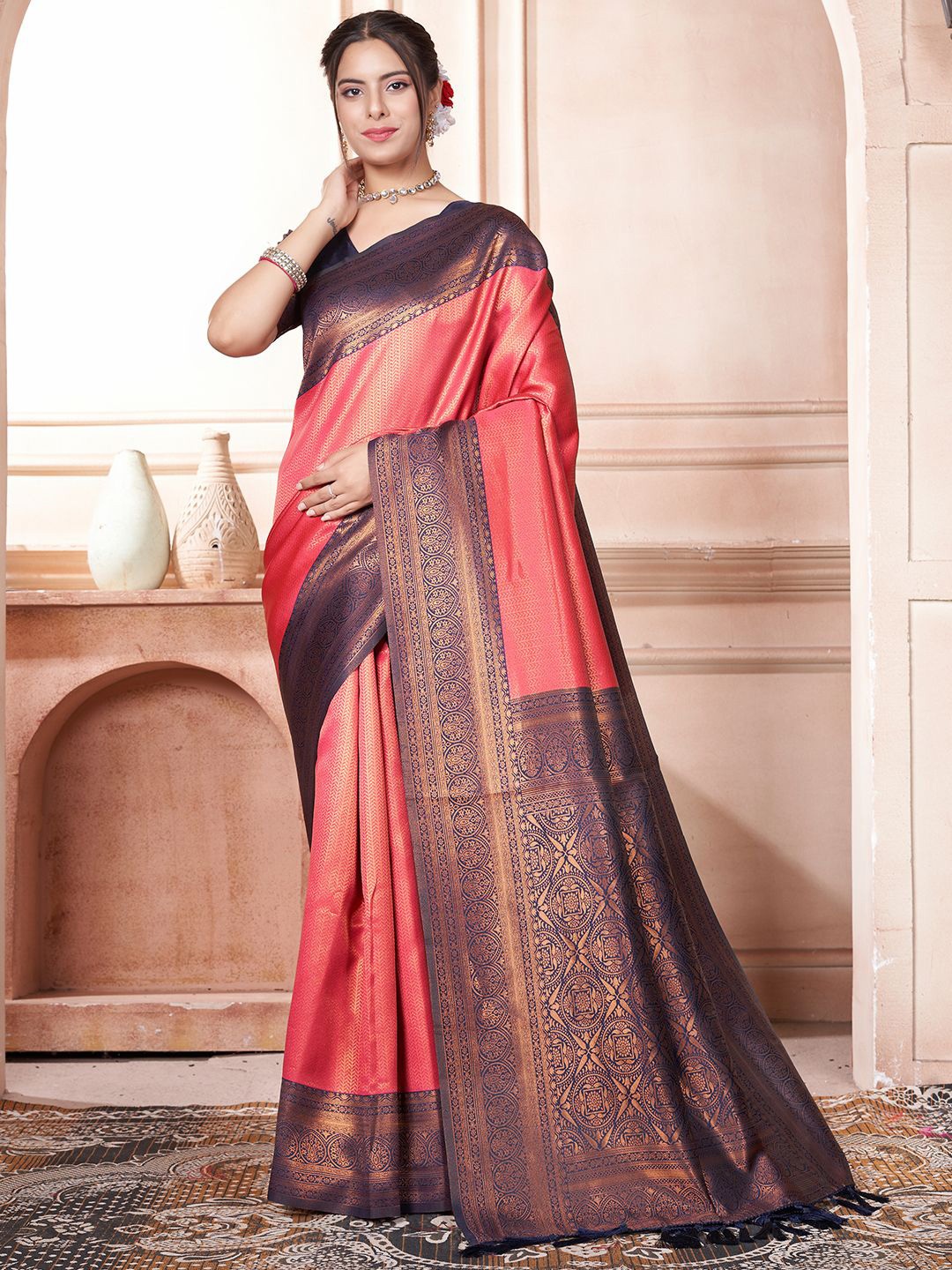 

DIVASTRI Woven Design Zari Silk Blend Kanjeevaram Saree, Pink