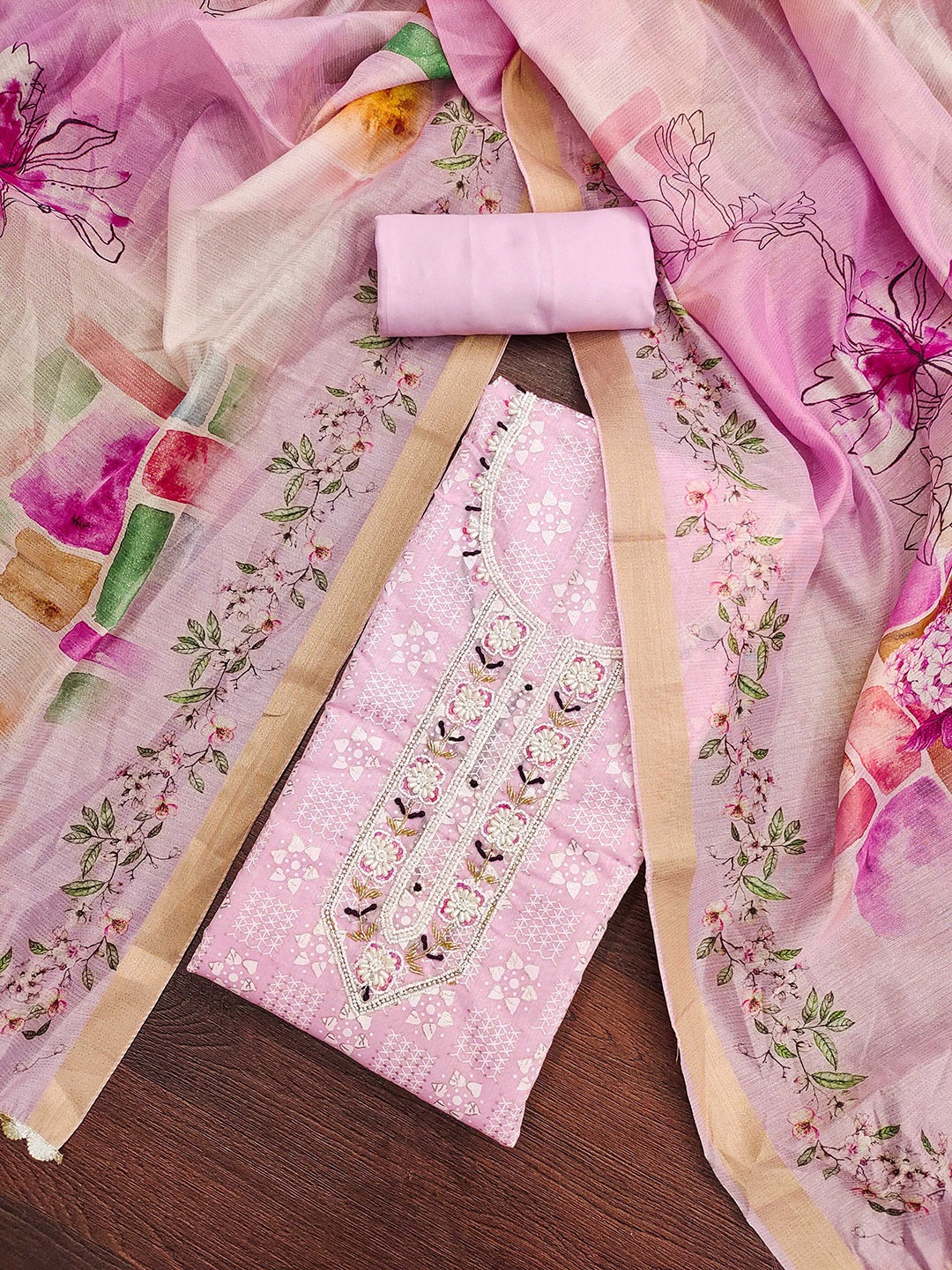 

SAINOOR Semi-Stitched Dress Material, Pink