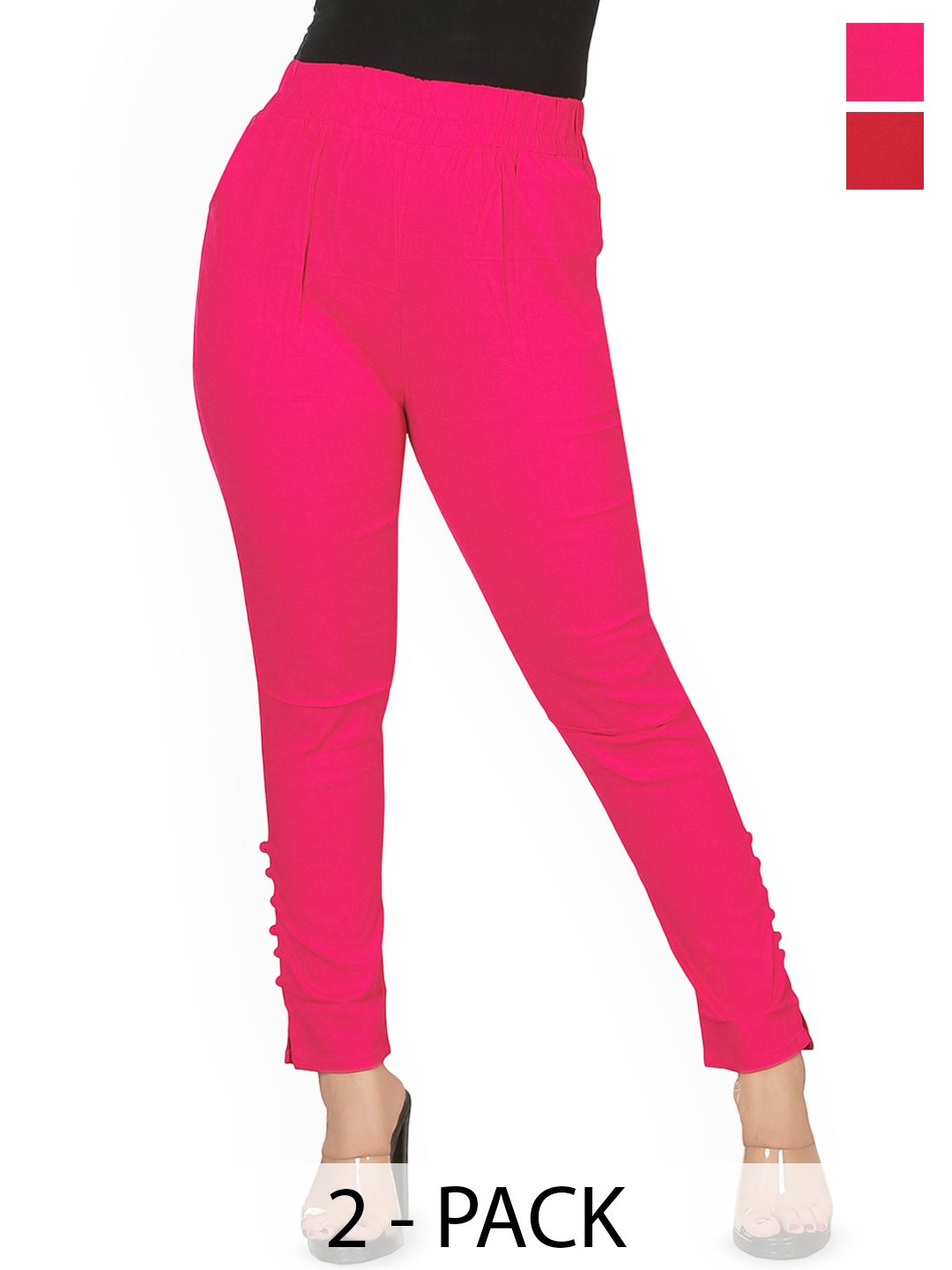 

Fessist Women Pack of 2 Women Relaxed Slim Fit Cotton Trouser, Pink