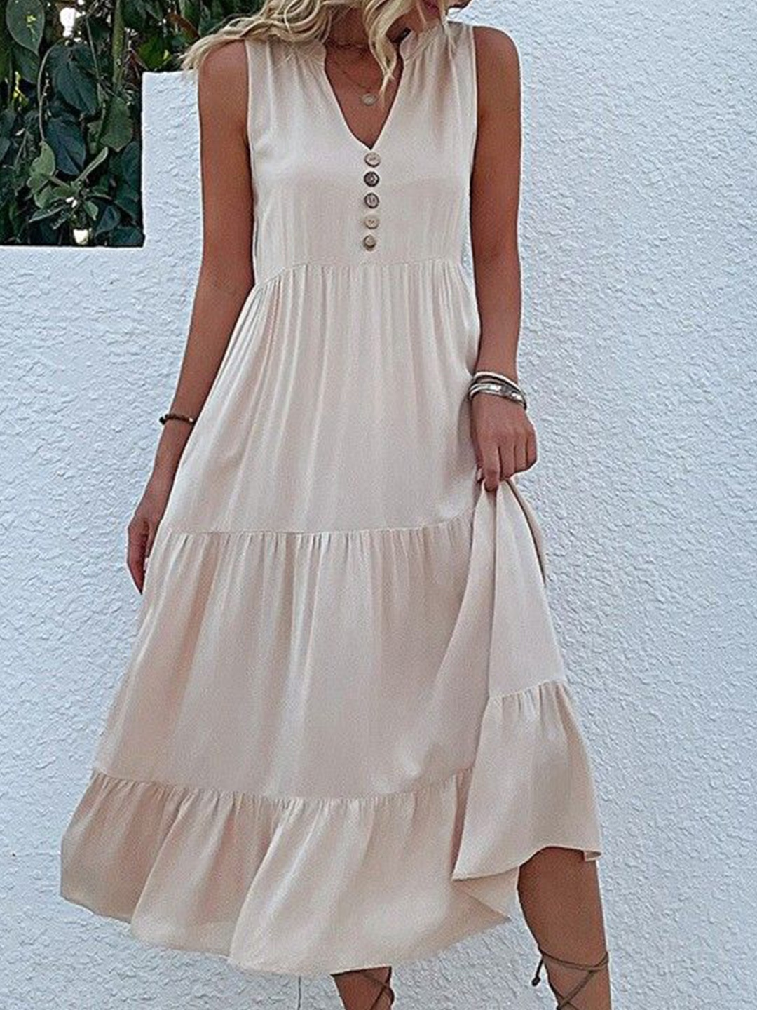 

HERE&NOW A-Line Midi Dress, Beige