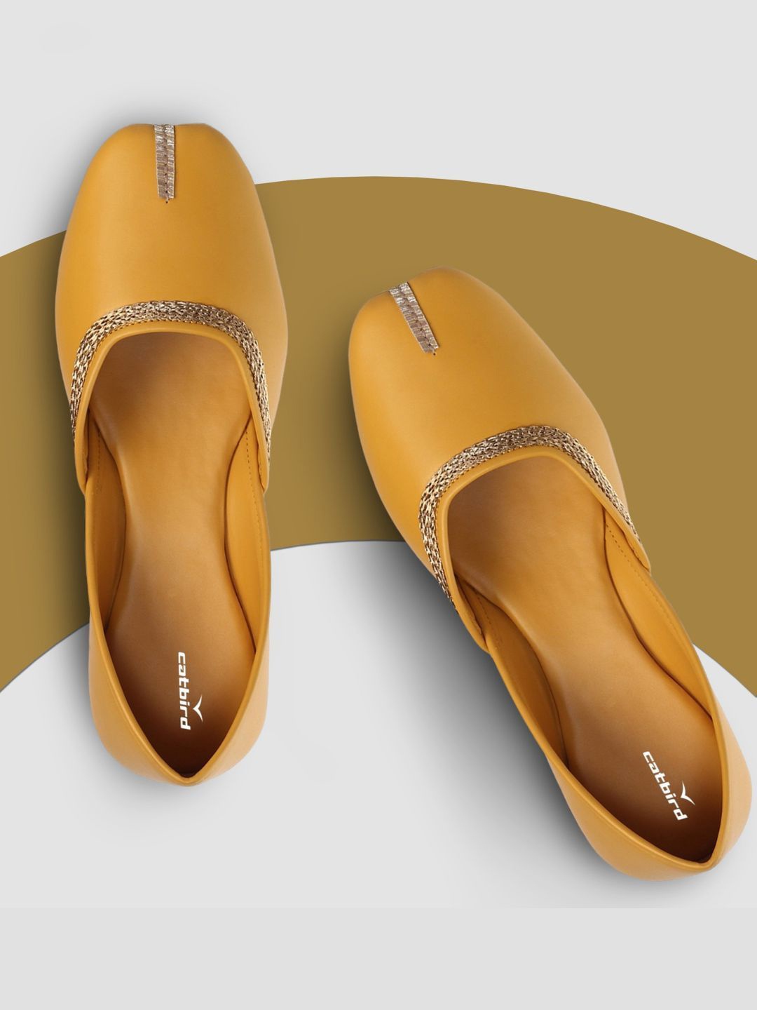 

CATBIRD Women Ethnic Mojaris with Embroidered Flats, Yellow