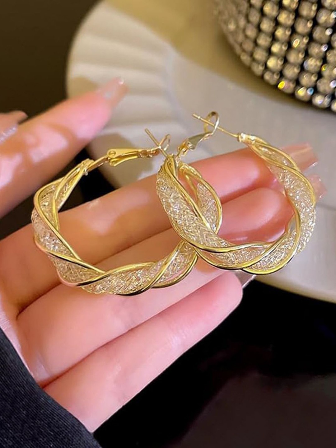 

PolluxCraft Korean Gold-Plated Contemporary Shaped Hoop Earrings
