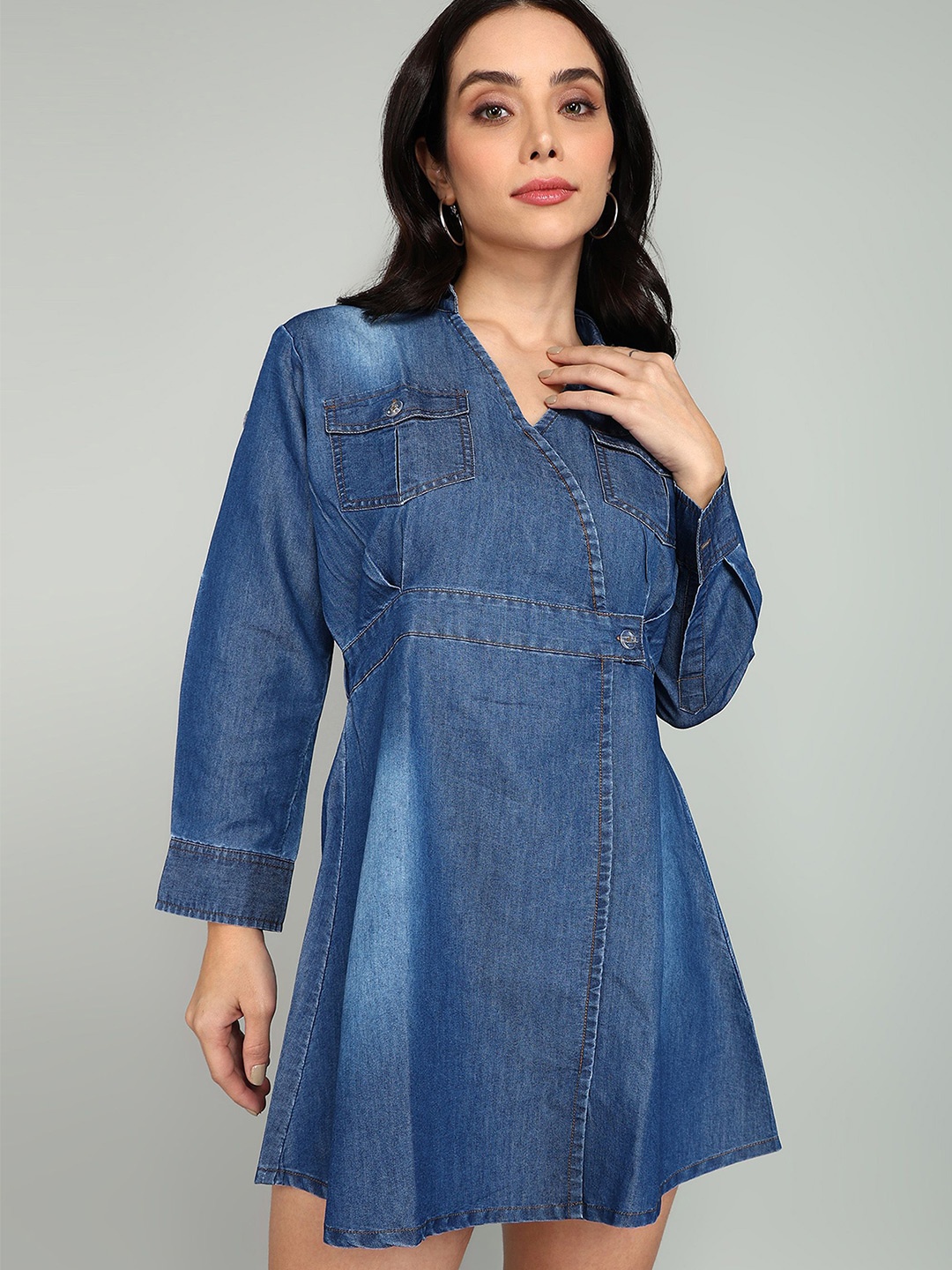 

Mast & Harbour Denim Shirt Mini Dress, Blue