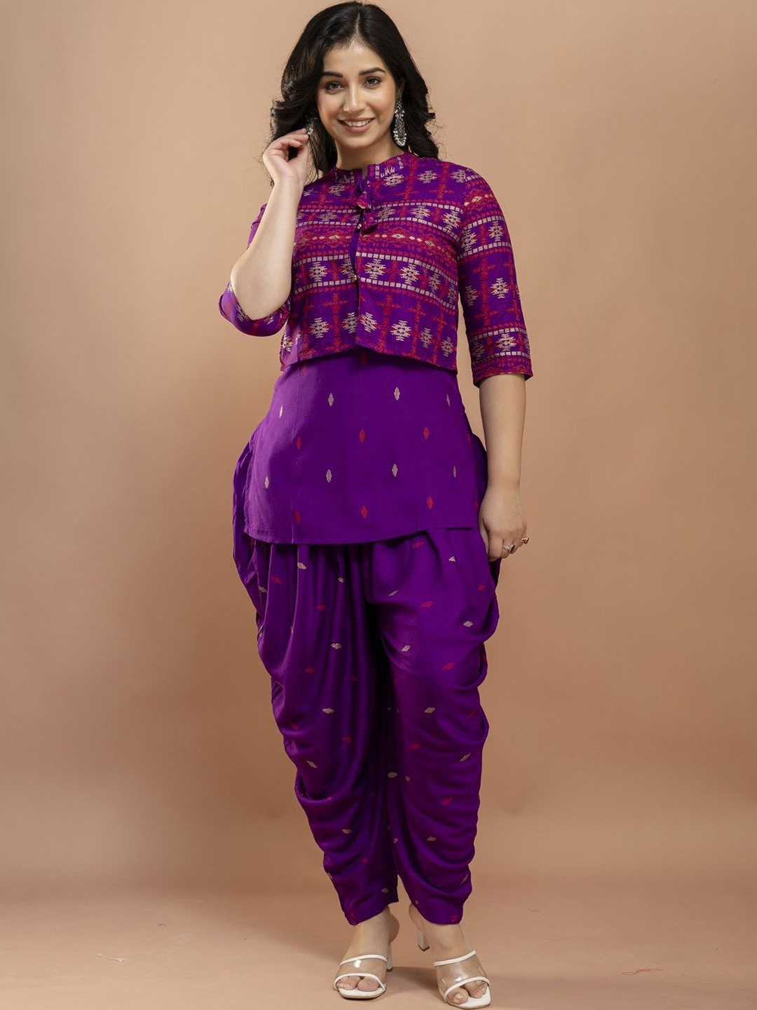 

SHEESHAM Women Floral Printed Regular Kurta with Dhoti Pants, Purple