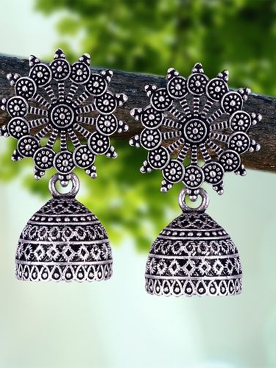 

DIVASTRI Peacock Shaped Jhumkas Earrings, Silver