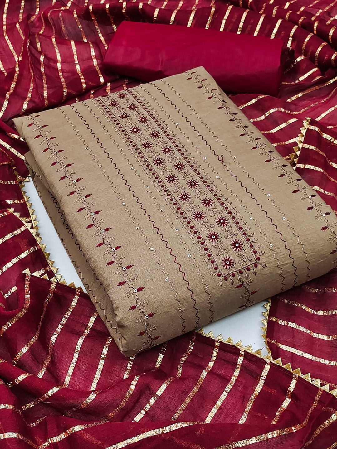 

Rangtulika Ethnics Embroidered Unstitched Dress Material, Brown