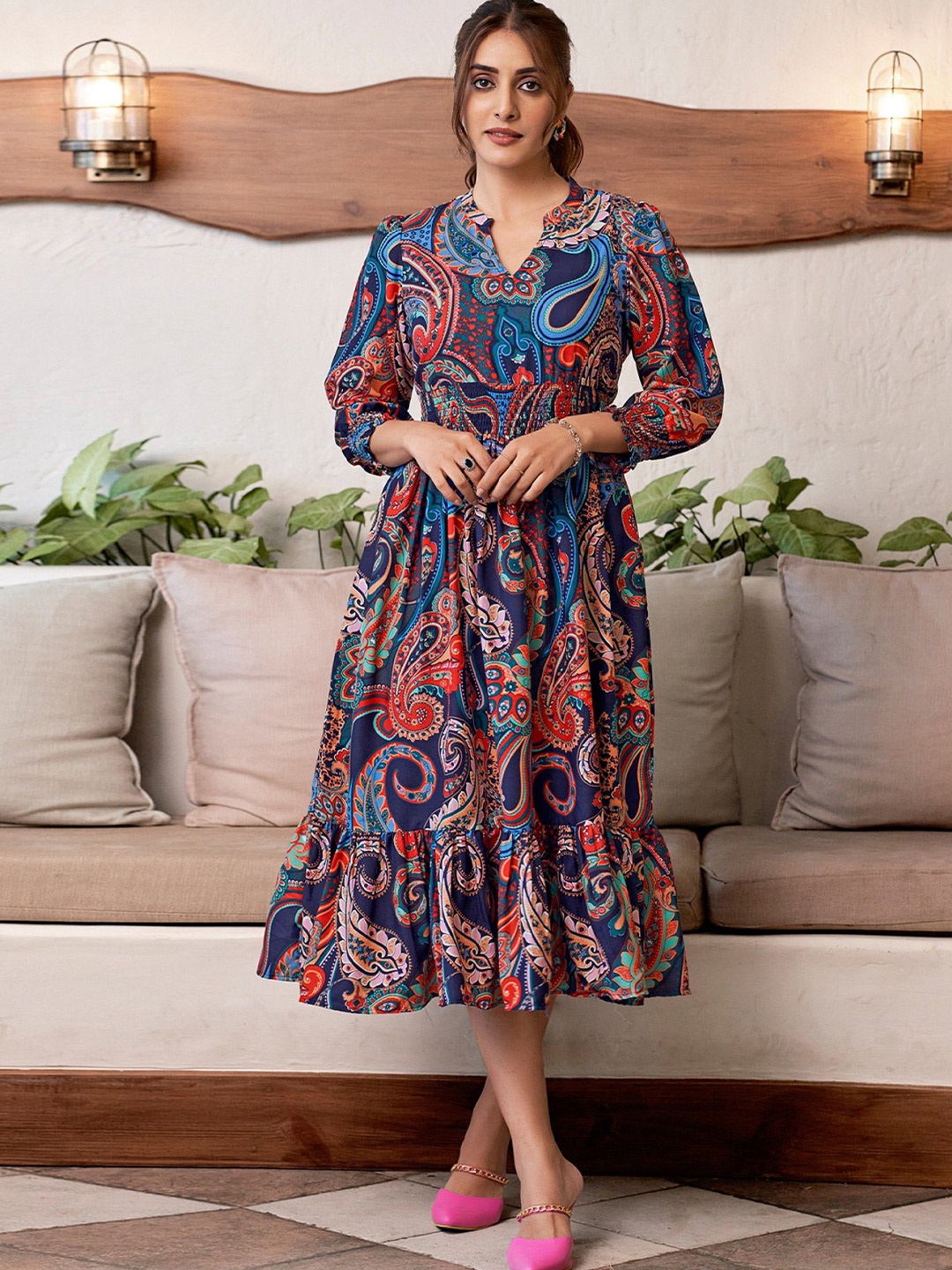 

Raiyani Enterprise Print Crepe Fit & Flare Midi Dress, Multi