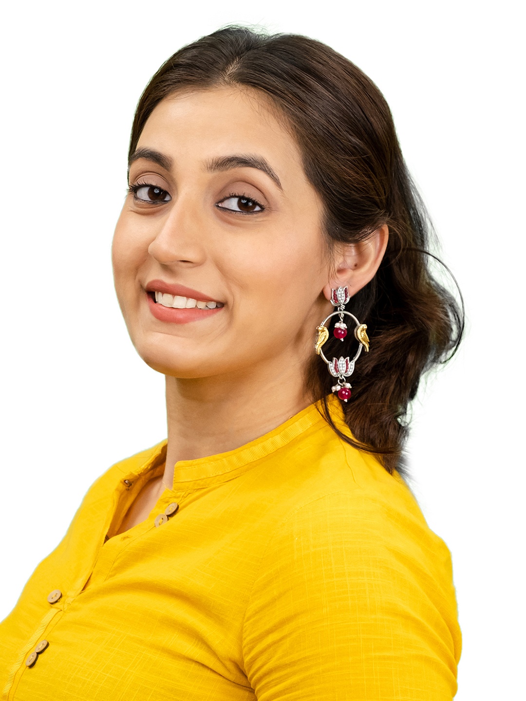 

Shining Jewel - By Shivansh Silver-Plated Stones Studded & Beaded Bird Drop Earrings
