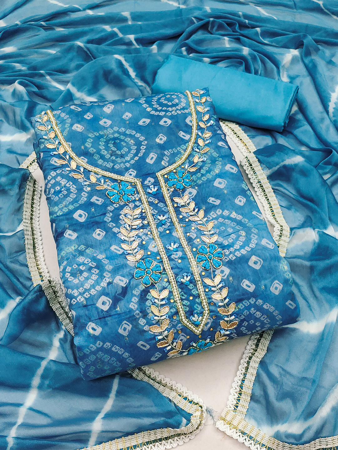 

SAINOOR Printed Semi-Stitched Dress Material, Blue