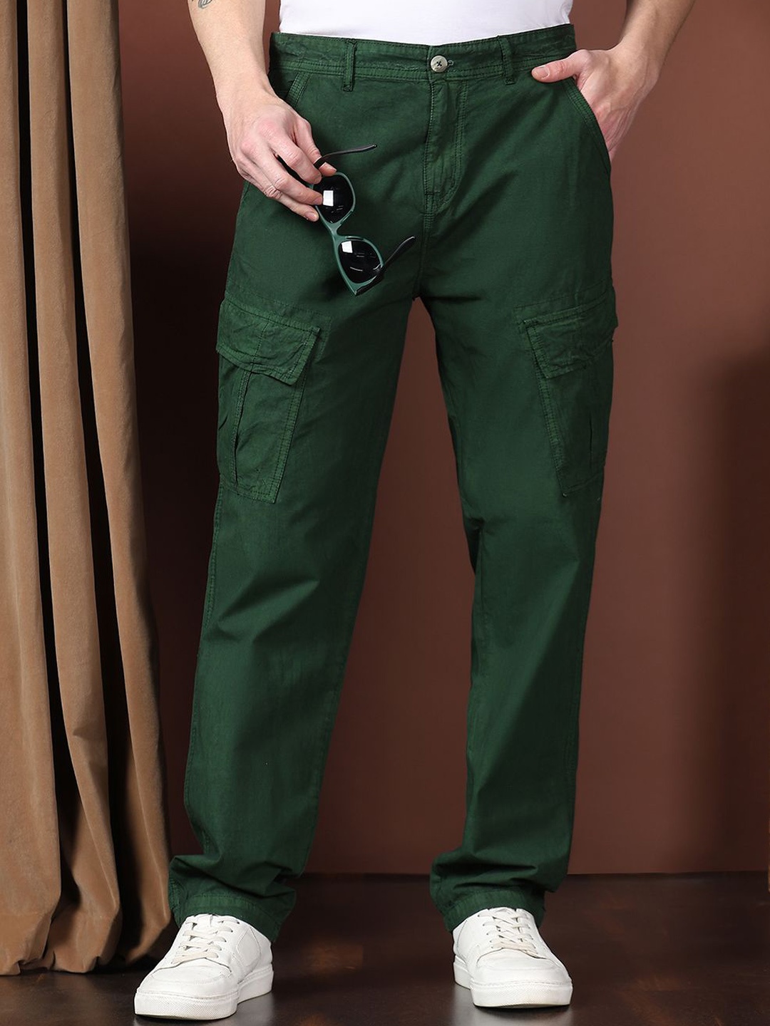 

Kotty Men Relaxed Easy Wash Cargos Trousers, Green