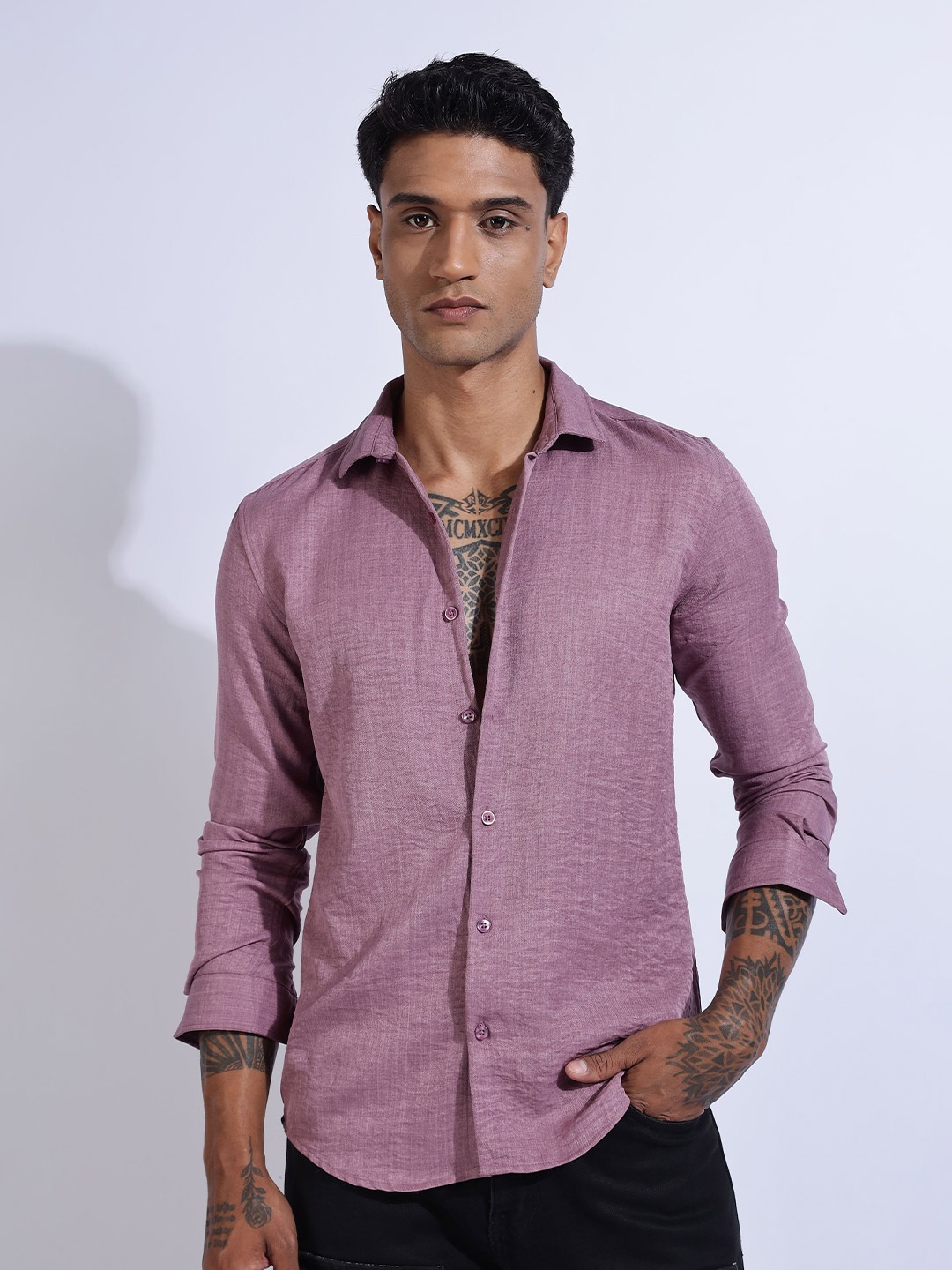 

THE BEETEL HOUSE Men Air Linen Like Regular Slim Fit Casual Shirt, Purple