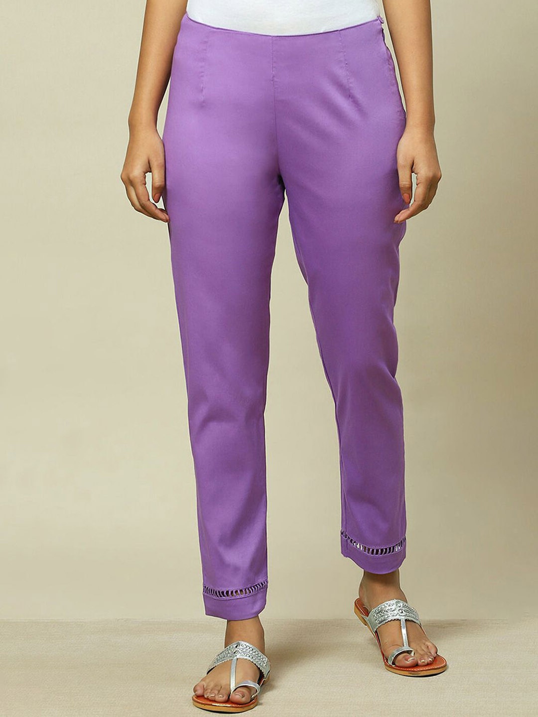 

Rangriti Women Comfort Low-Rise Trousers, Purple