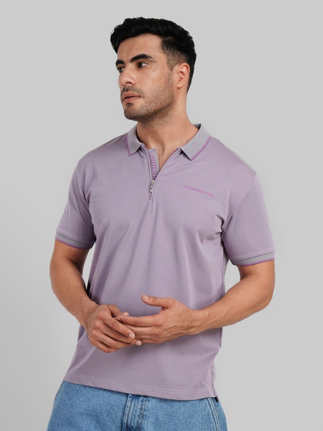 

Underrated Club Men Solid Polo Collar Cotton T-shirt, Purple