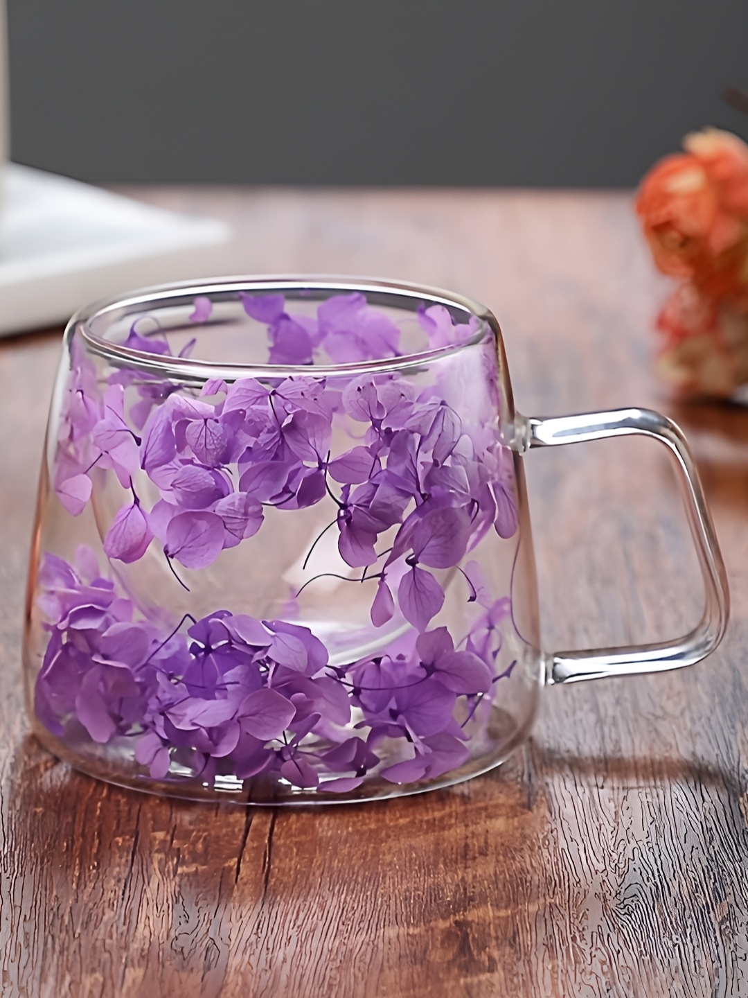 

BonZeaL Purple Floral Borosilicate Glass Transparent Finish Mug