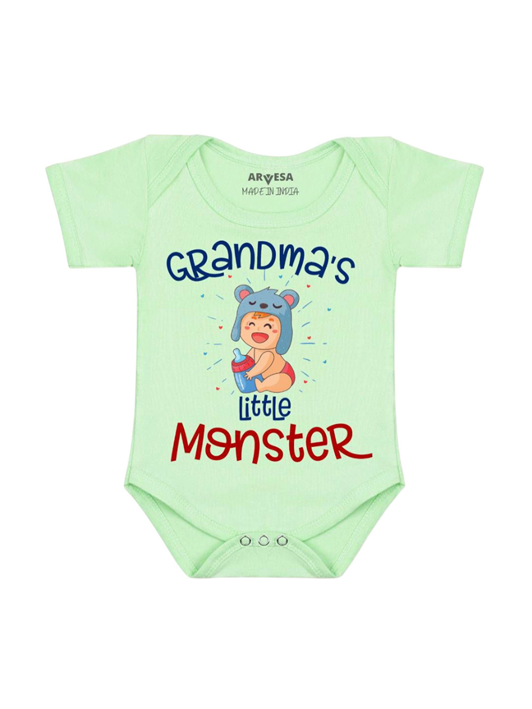 

Arvesa Kids Grandma Little Monster Printed Romper, Green