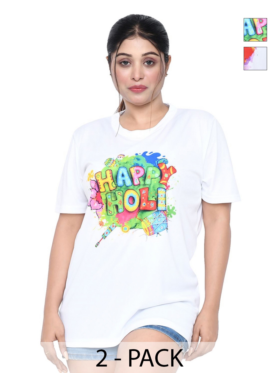 

RAPL Women 2 Printed Applique T-shirt, White