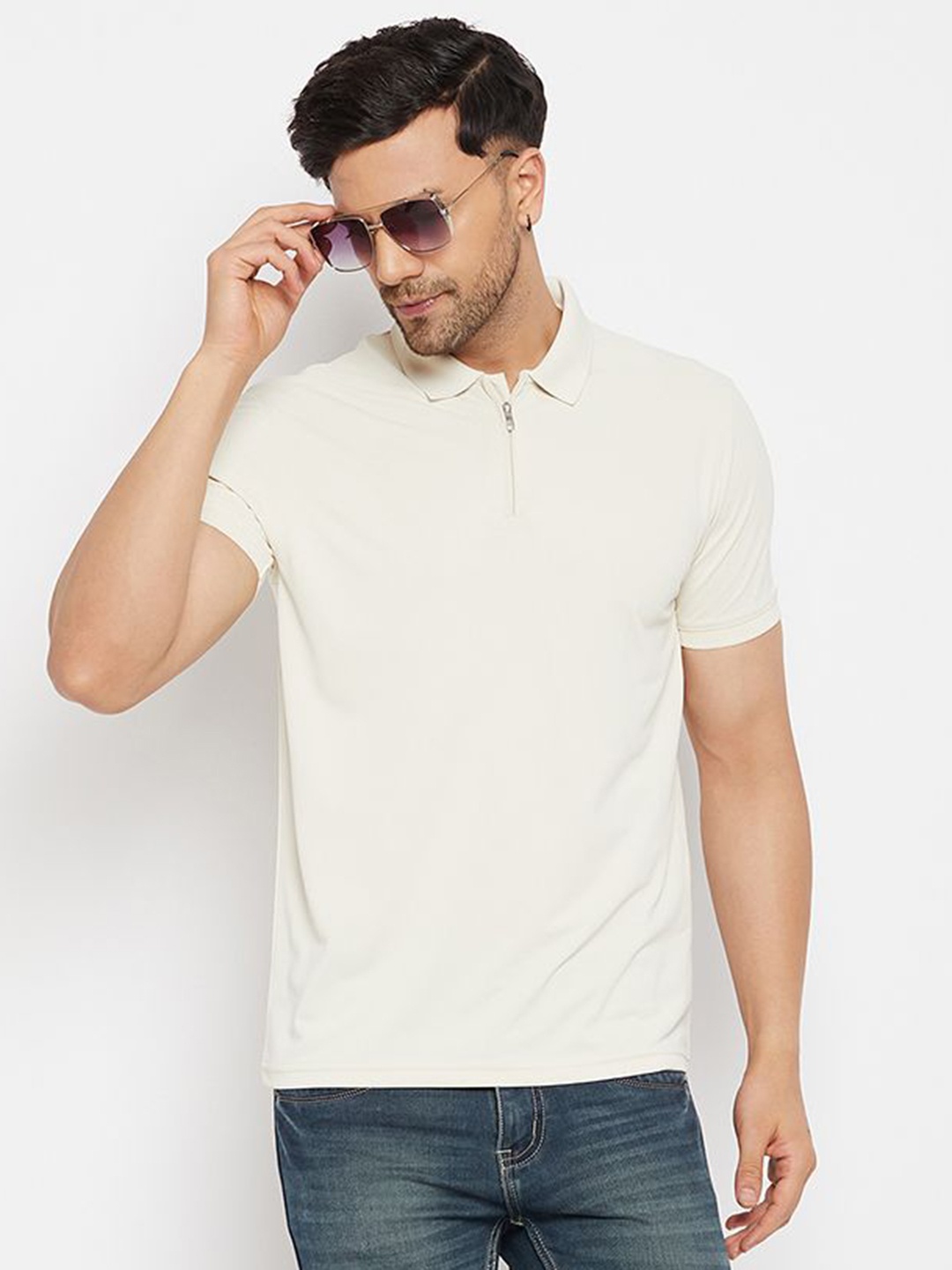 

98 Degree North Men Polo Collar Extended Sleeves T-shirt, Cream