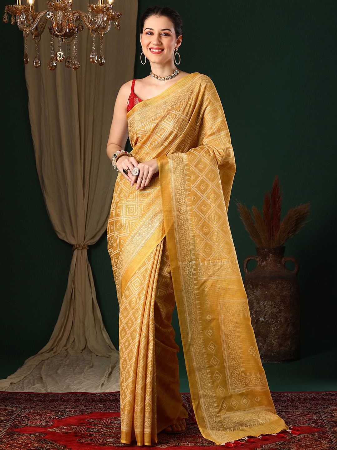 

Mitera Woven Design Saree, Yellow