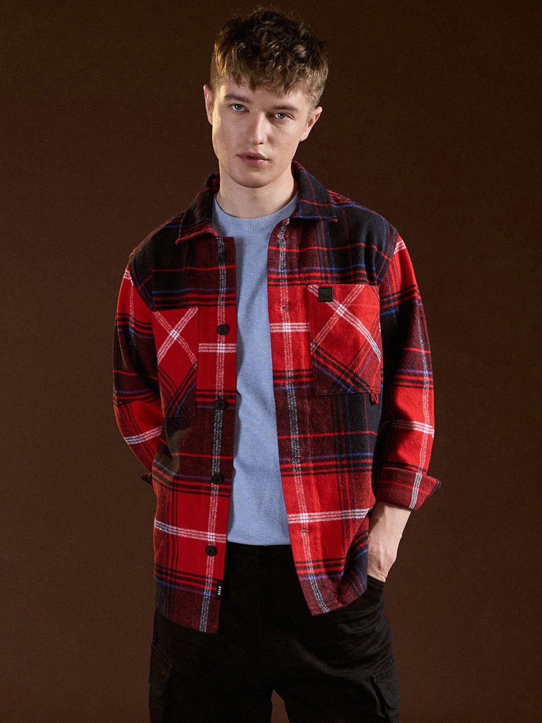 

THE BEAR HOUSE Men Opaque Checked Casual Shirt, Red