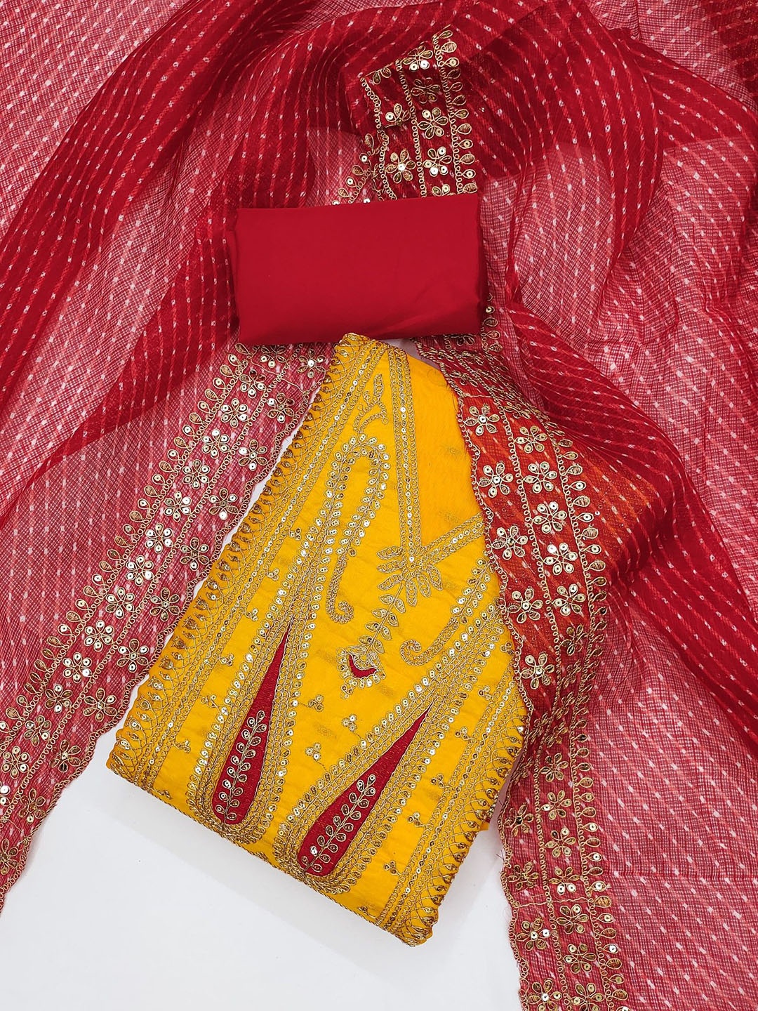 

Rangtulika Ethnics Embroidered Unstitched Dress Material, Orange