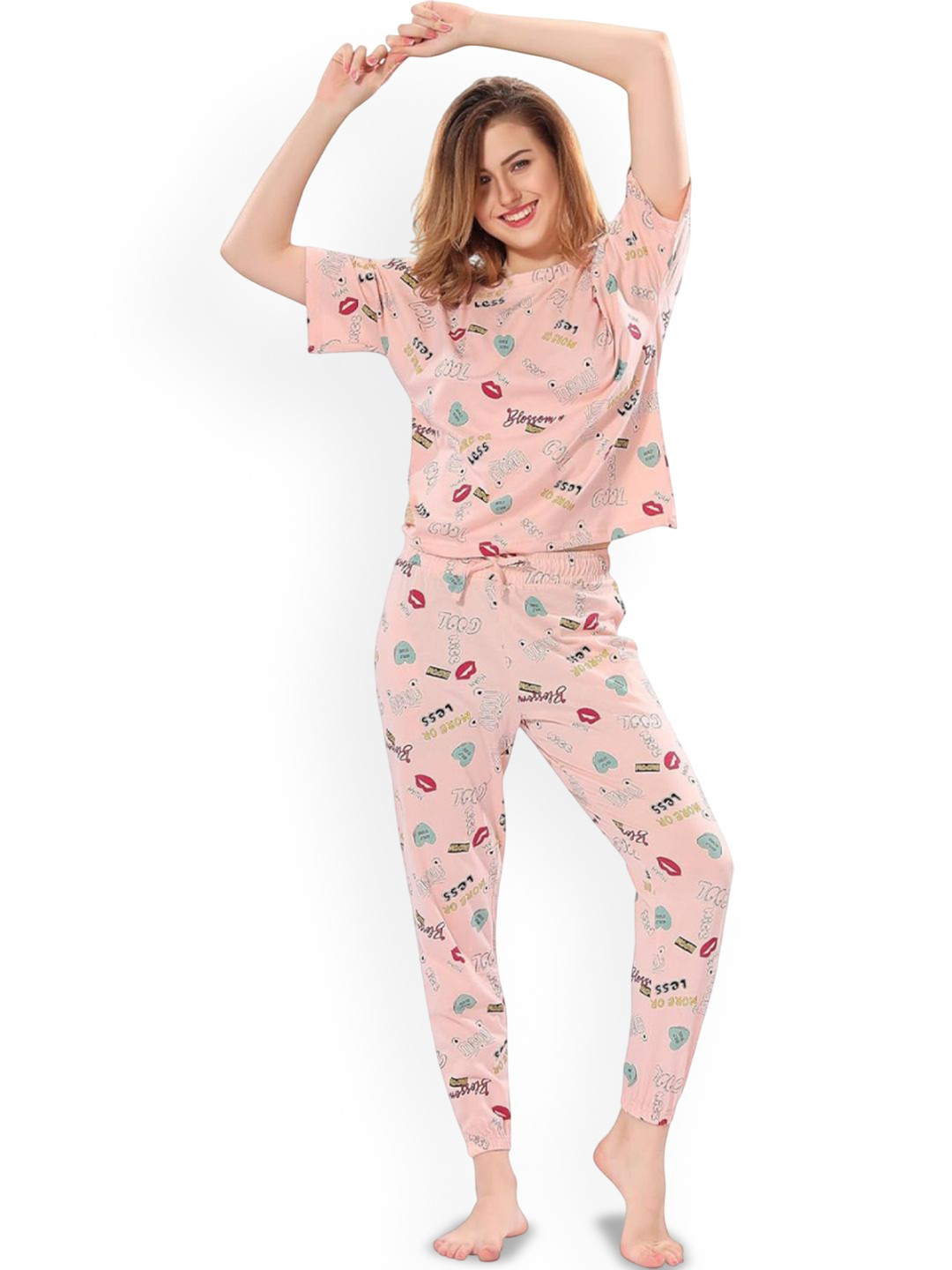 

Dreambe Women Printed Night suit, Pink