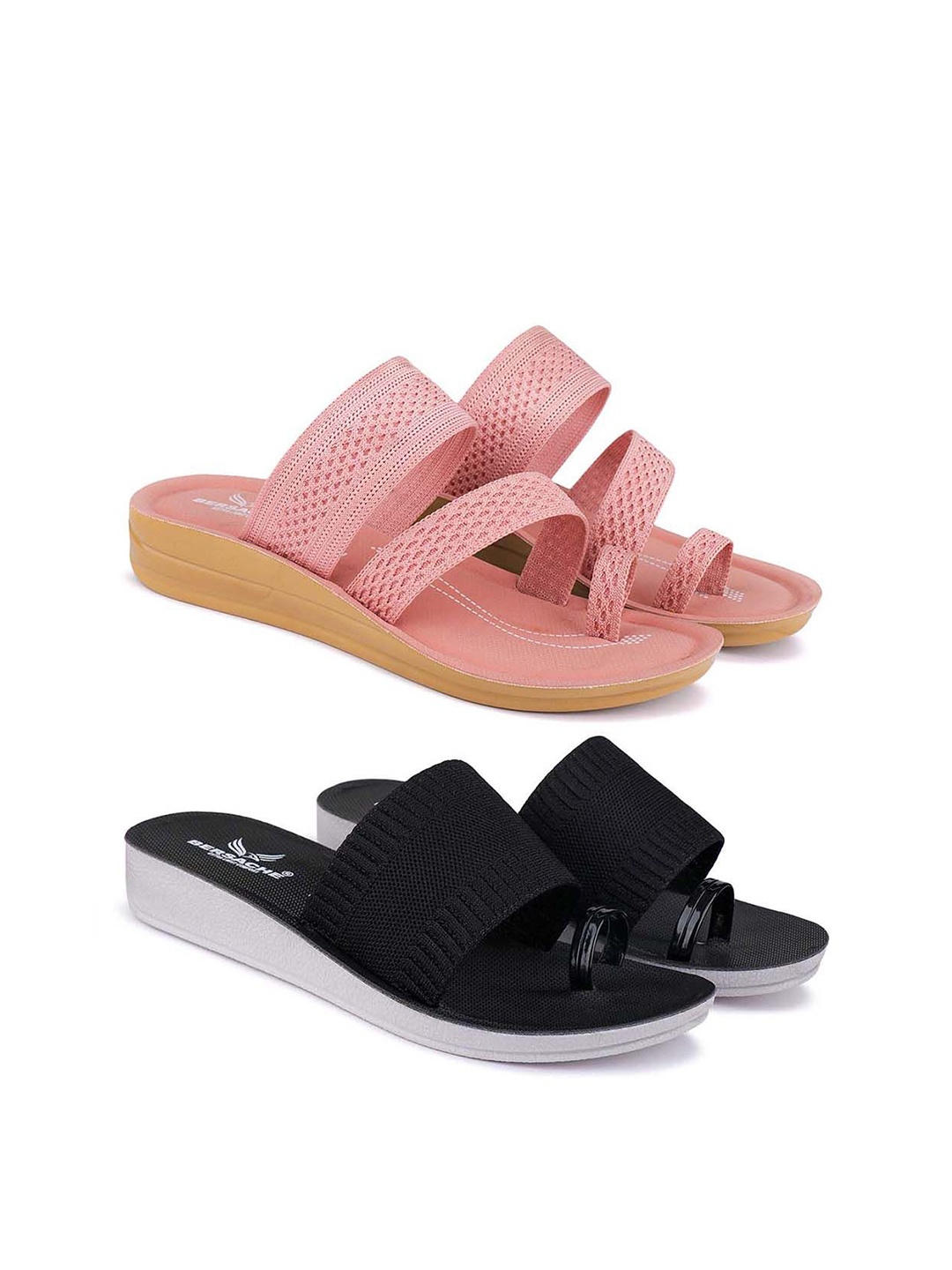 

BERSACHE Women Set Of 2 One Toe Flats, Pink