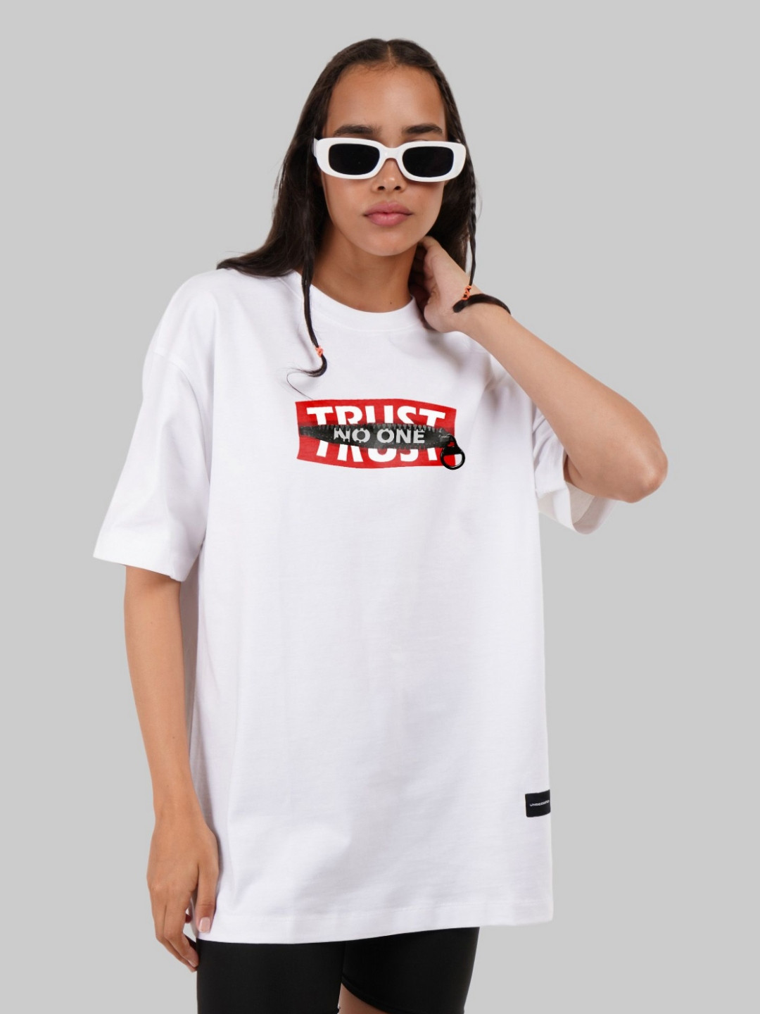 

Underrated Club Women Bio Finish Typography Printed Round Neck Cotton Oversized T-shirt, White