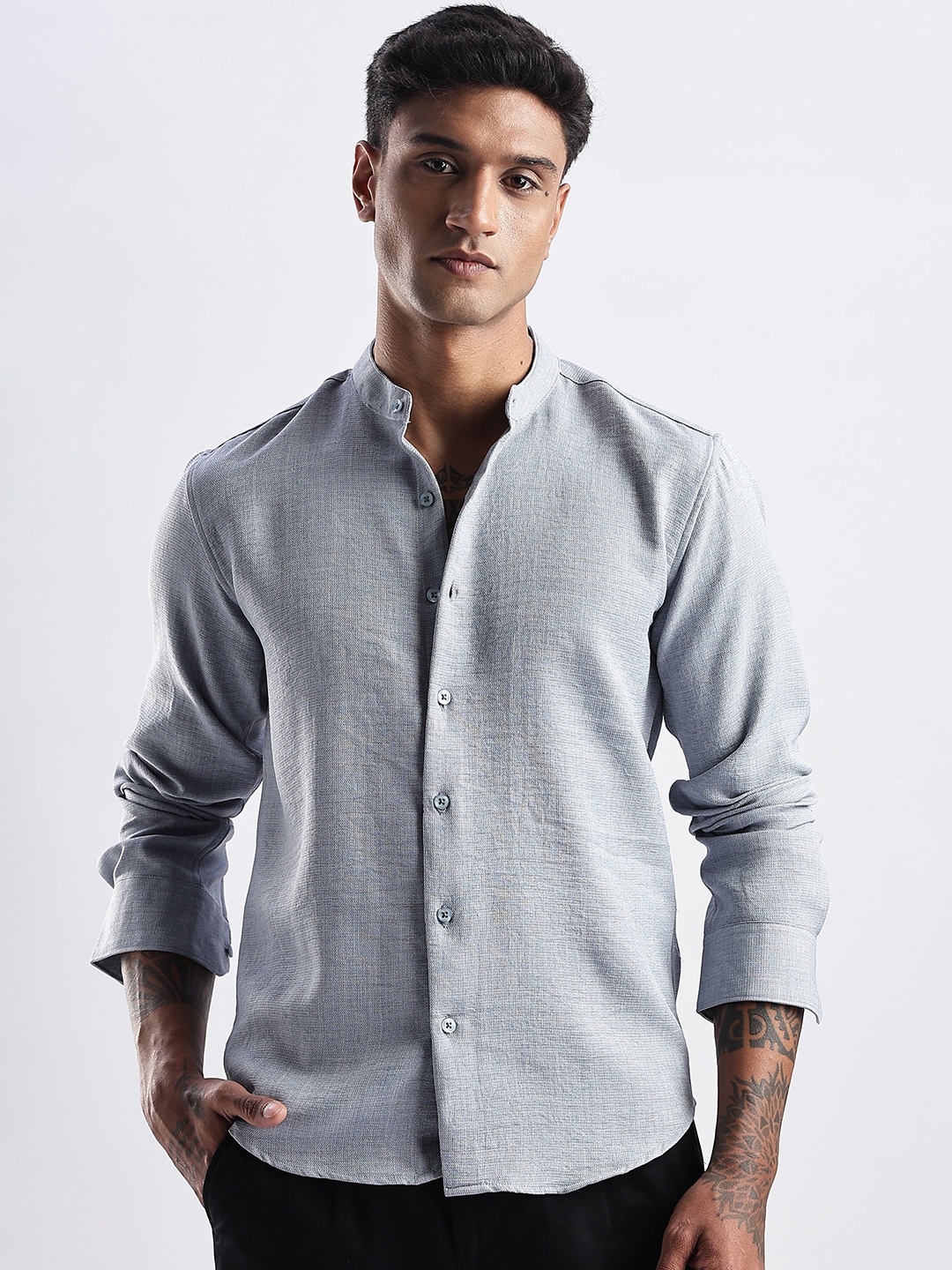 

THE BEETEL HOUSE Men Milange Linen Look Regular Slim Fit Casual Shirt, Grey