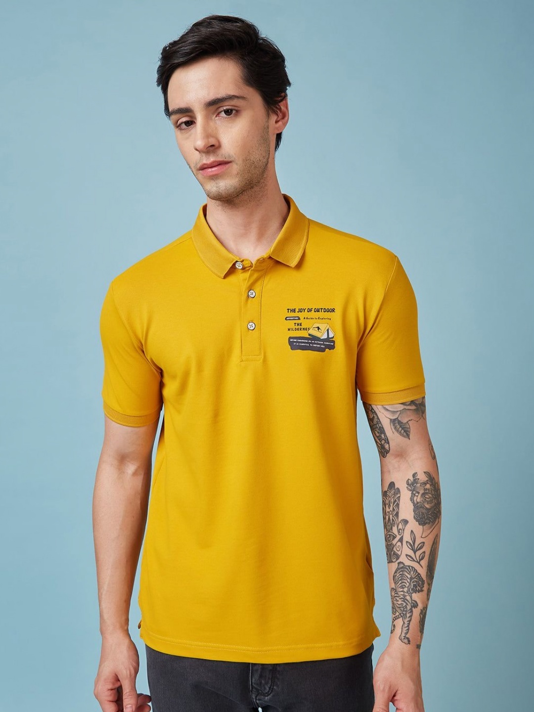 

Status Quo Men Typography Printed Polo Collar Regular Fit T-shirt, Mustard